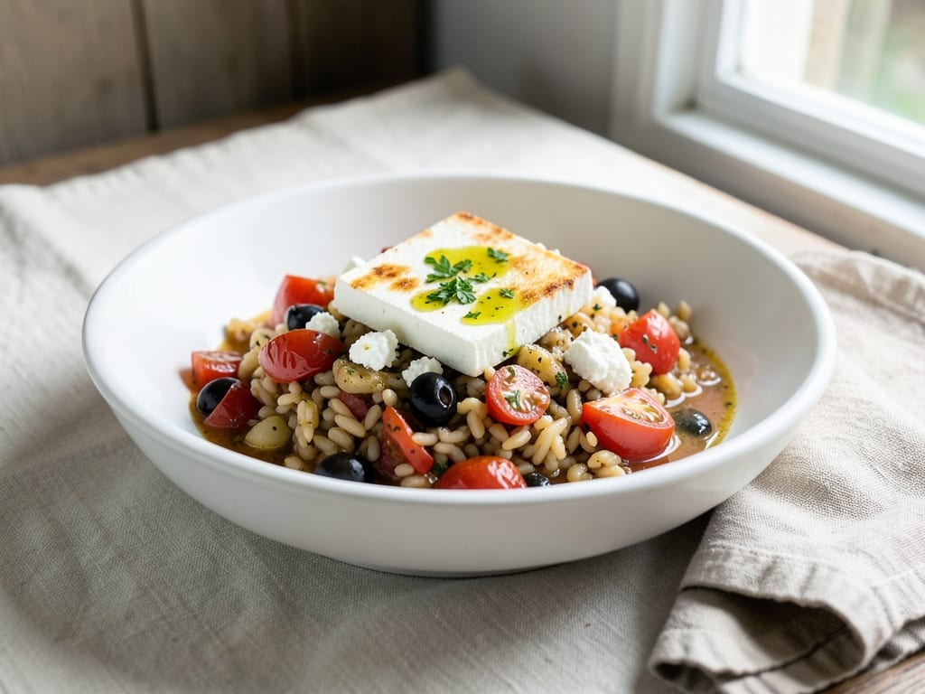 Baked Orzo with Feta, Tomatoes and Olives