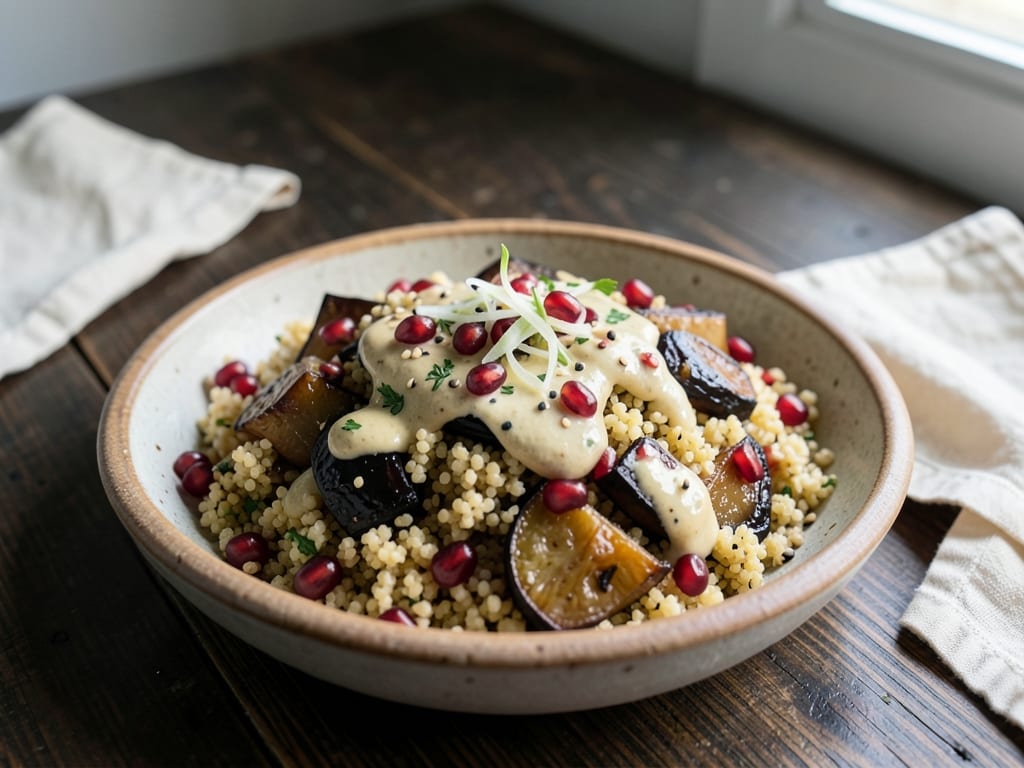 Israeli Couscous with Roasted Eggplant and Tahini