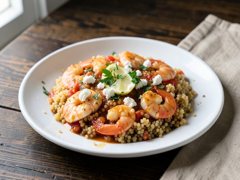 Shrimp and Pearl Couscous with Tomato and Feta