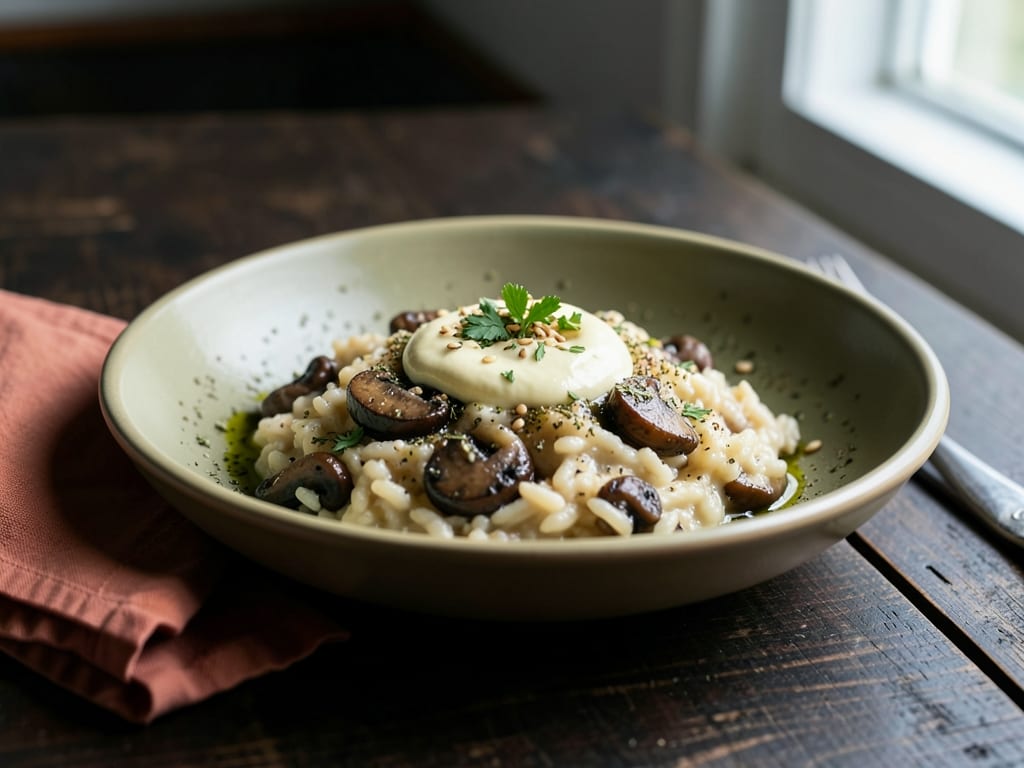 Mushroom and Za'atar Risotto with Lemon Tahini