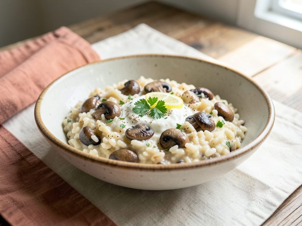 Vegan Mushroom Risotto with Cashew Cream