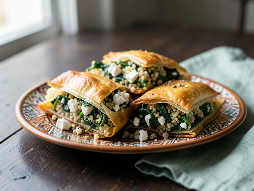 Quinoa Sambousek with Spinach and Feta